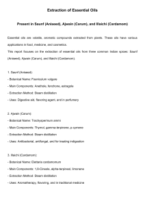 Essential Oil Extraction: Aniseed, Ajwain, Cardamom