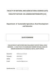 Sugarcane Farmer Questionnaire: Umdoni Municipality, SA