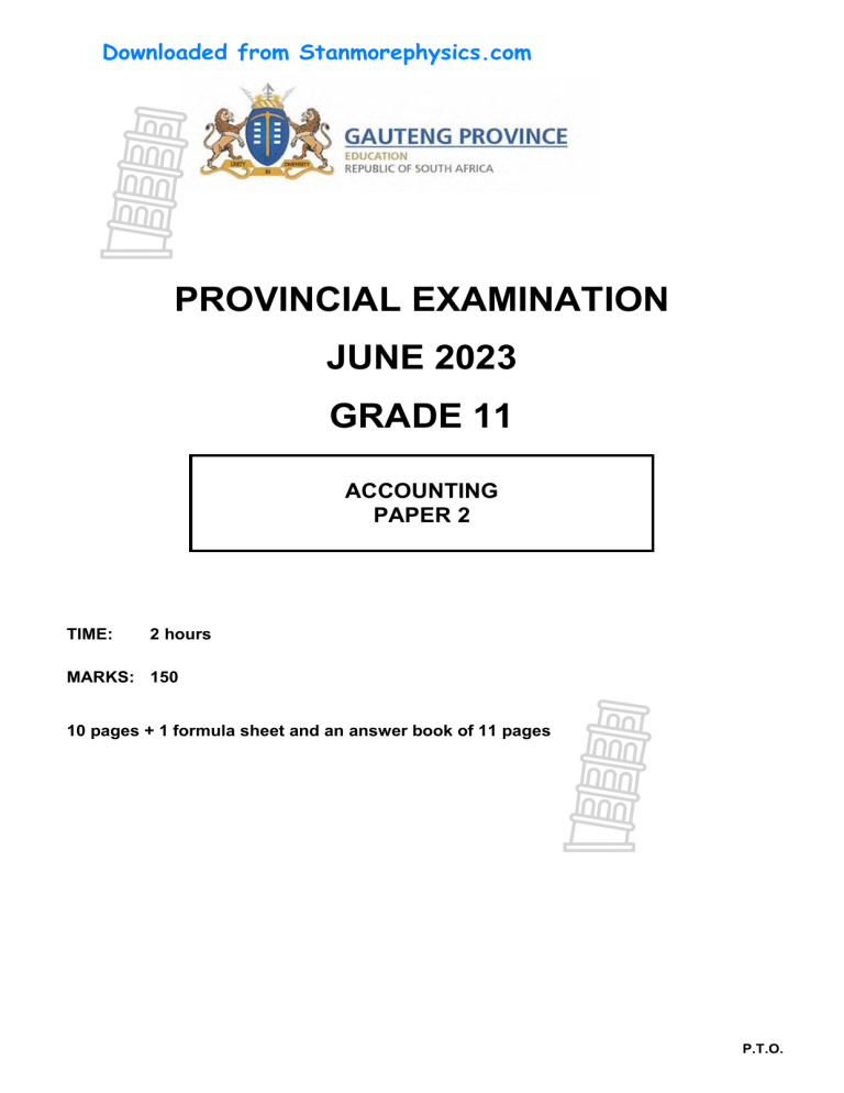 Grade 11 Accounting Exam Paper 2 - June 2023