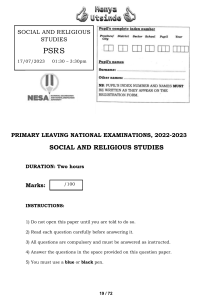 Social & Religious Studies Exam - Primary Leaving