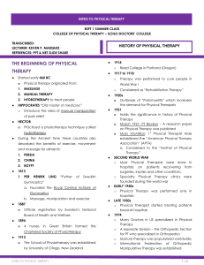 History & Intro to Physical Therapy Lecture Notes