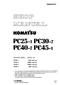 Komatsu PC25-1/PC30-7/PC40-7/PC45-1 Shop Manual