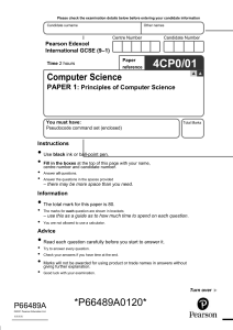 IGCSE Computer Science Exam Paper: Principles of CS