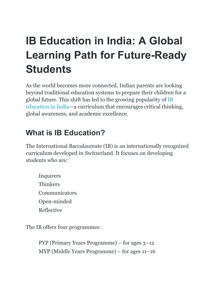 Ind Ib Module IB Education in India: A Guide for Parents