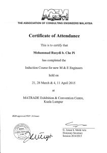 Certificate of Attendance: M&E Engineers Induction Course