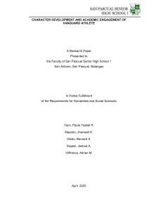 Character & Academics: Vanguard Athletes Research Paper