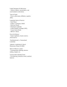 Leadership, Groups, & Conflict: Lecture Notes