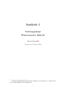 Analysis 1 Vorlesungsskript - Universitätsniveau