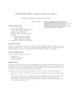 Economics Data Analysis Course Outline - McMaster University