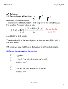 AP Calculus: Afgeleide van een Functie
