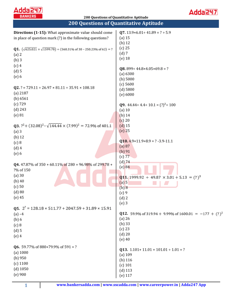 Quantitative Aptitude Practice Questions