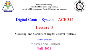 Digital Control Systems: Modeling & Stability - Lecture 5