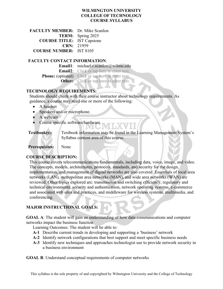 IST Capstone Syllabus: Network Design & Security