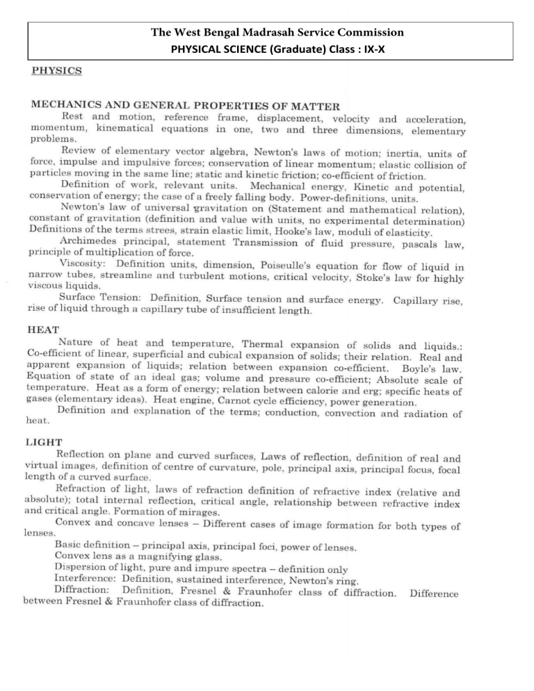 Physics Syllabus For West Bengal Madrasah Class IX X Physics syllabus for west bengal madrasah class ix x