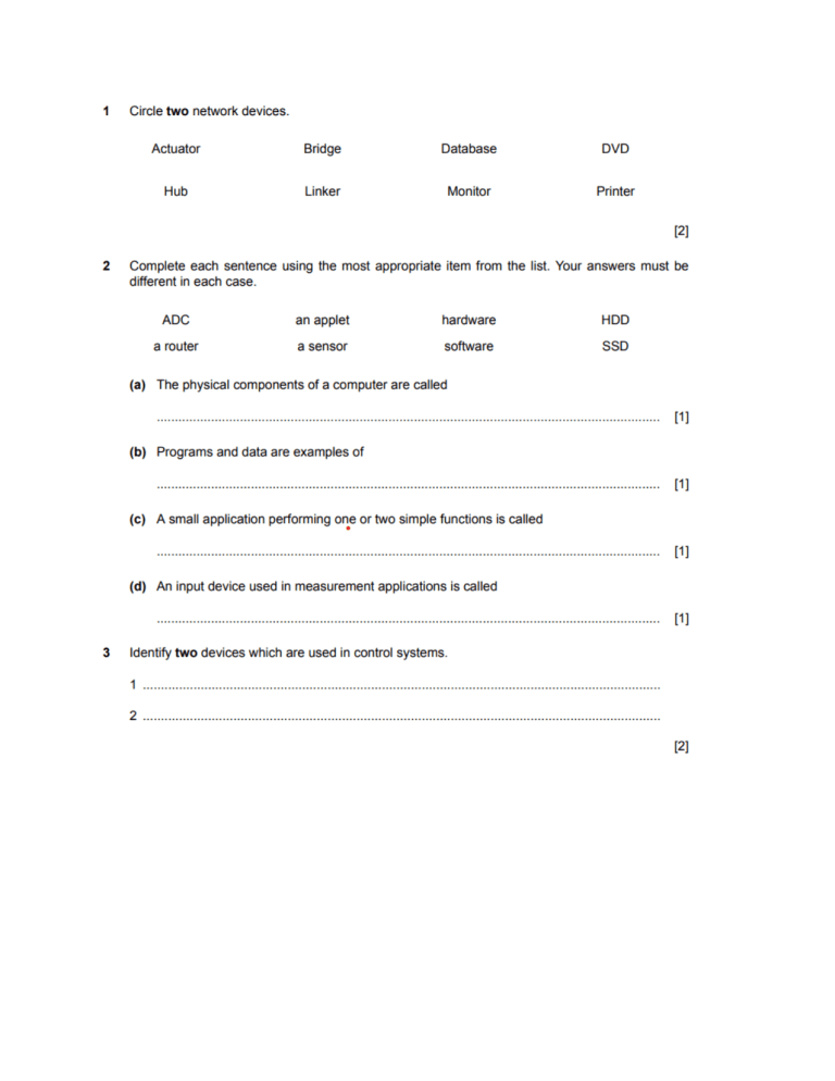 Computer Hardware & Networking Worksheet
