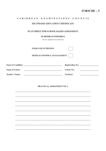 Home Economics SBA Plan Sheet: Food & Nutrition/Management