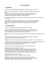 Diet and Growth Worksheet: Nutrients & Balanced Diet