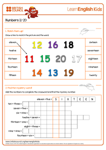 Numbers 11-20 English Worksheet: Match & Solve for Kids