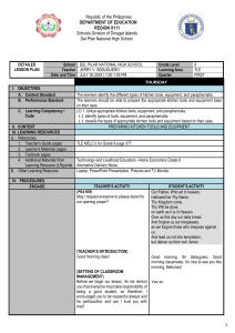 Grade 8 TLE Lesson Plan: Kitchen Tools & Equipment