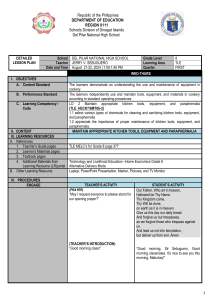 Grade 8 TLE Lesson Plan: Kitchen Tool Maintenance & Cleaning