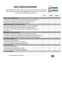 Cold Environments: AFL Sheet & Learning Objectives