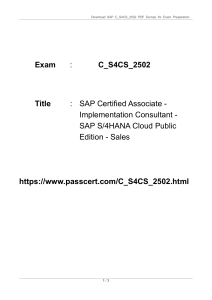 SAP C_S4CS_2502 Exam Dumps: S/4HANA Cloud Sales
