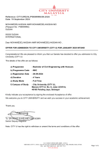 CityU Offer: Civil Engineering Admission - January 2025