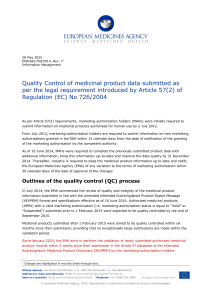 EMA Quality Control: Medicinal Product Data Submission (Art. 57, Reg. 726/2004)