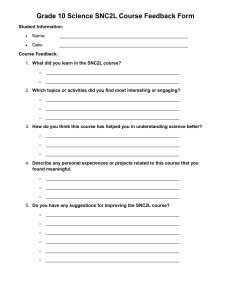 Grade 10 Science SNC2L Course Feedback Form