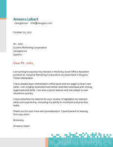 Entry-Level Office Assistant Cover Letter - Ameera Lobert