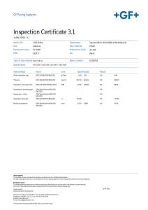 Inspection Certificate 3.1 - PE100 Pipe Fitting
