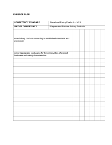 Bread & Pastry Production NC II Evidence Plan