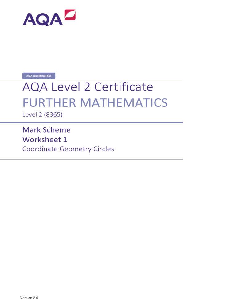 AQA Further Maths: Coordinate Geometry Circles Mark Scheme