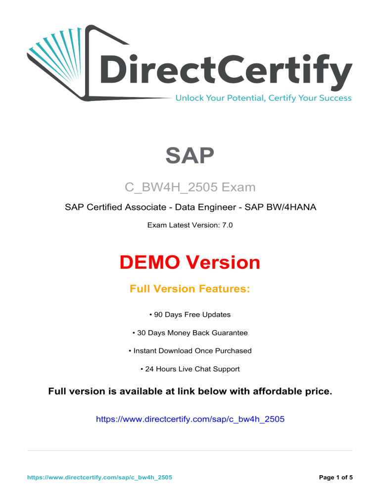 SAP C_BW4H_2505 Exam Questions - Data Engineer Certification