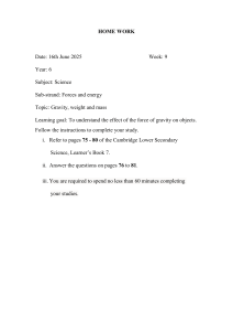 Gravity, Weight, and Mass Homework - Year 6 Science
