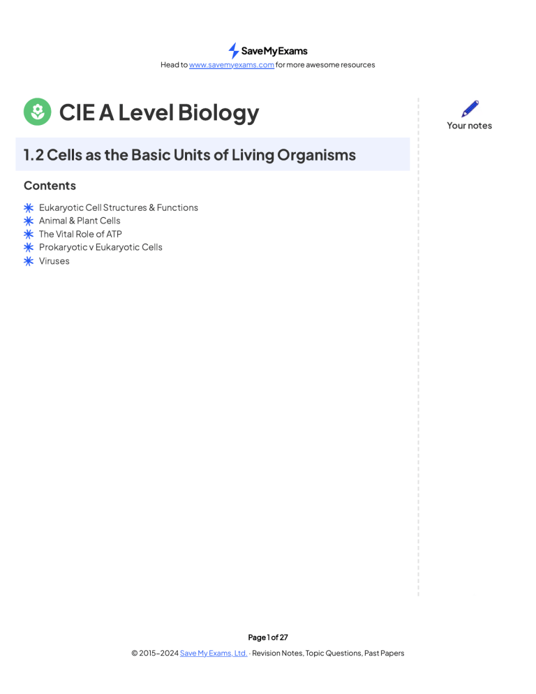 CIE A Level Biology: Cells Revision Notes