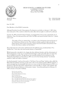 Juneteenth Message from High School of American Studies