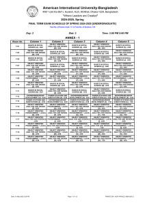 AIUB Spring 2024-2025 Final Exam Schedule