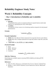 Reliability Engineering Study Notes: MTBF, MTTR, Availability