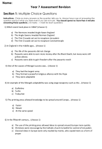 Year 7 History Assessment Revision: Medieval Europe & World History