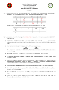 Chemistry Quiz: Atomic Structure & Calculations