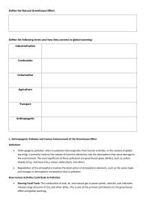 Greenhouse Effect & Global Warming Worksheet