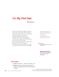 Ben Jonson: On My First Son & Song to Celia Poetry Analysis
