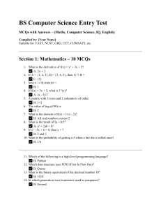 BS Computer Science Entry Test MCQs: Math, CS, IQ, English