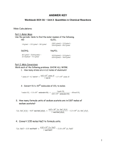 Chemistry Mole Calculations Answer Key - SCH 3U Workbook