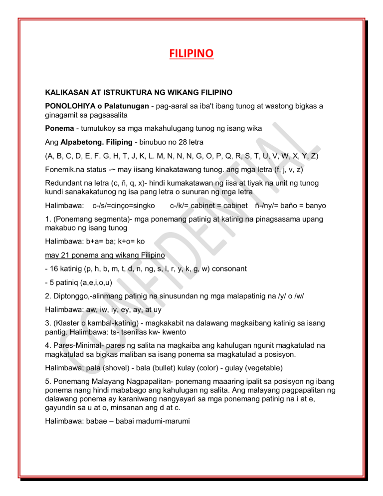 Filipino Language: Phonology, Morphology, Syntax Lesson