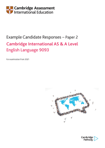Cambridge AS & A Level English Language 9093 Examiner Report Paper 2