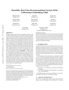 Monolith: Real-Time Recommendation System with Embeddings