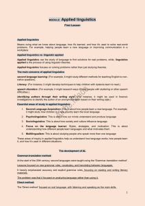 Applied Linguistics: First Lesson, Concepts, Methods & Development