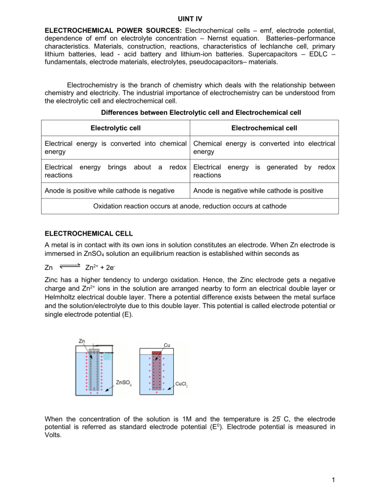 Electrochemical Power Sources: Batteries & Supercapacitors